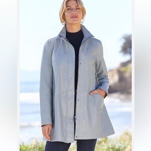 JESSICA LONDON LEATHER ICY BLUE LONG JACKET CAR COAT SIZE 18 W